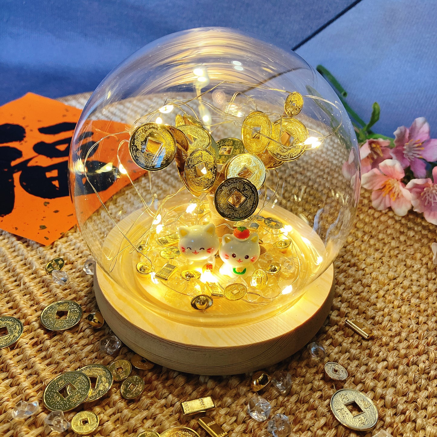 新年發財樹場景玻璃球